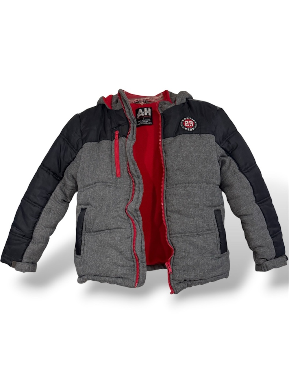 Arctic Hero Kids Grey & Black Puffer Jacket with Red Lining